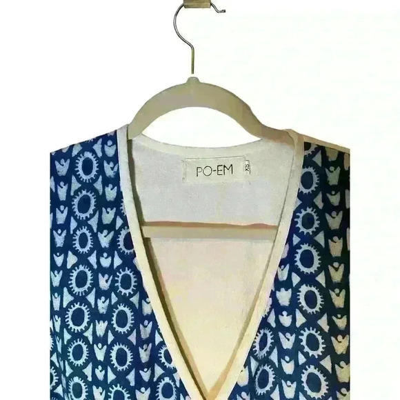 PO-EM “Ode” Natural Handwoven cotton block printed summer wrap dress XS - Picture 4 of 9